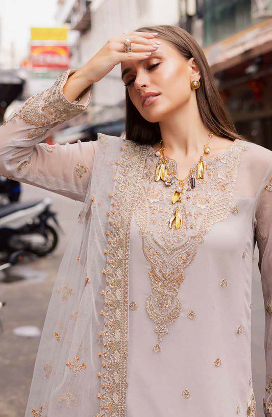 Freesia Talia Luxury Embroidered Chiffon Unstitched 3 Piece Suit - MNM25FRL - FW50069 - Grey - Festive Collection