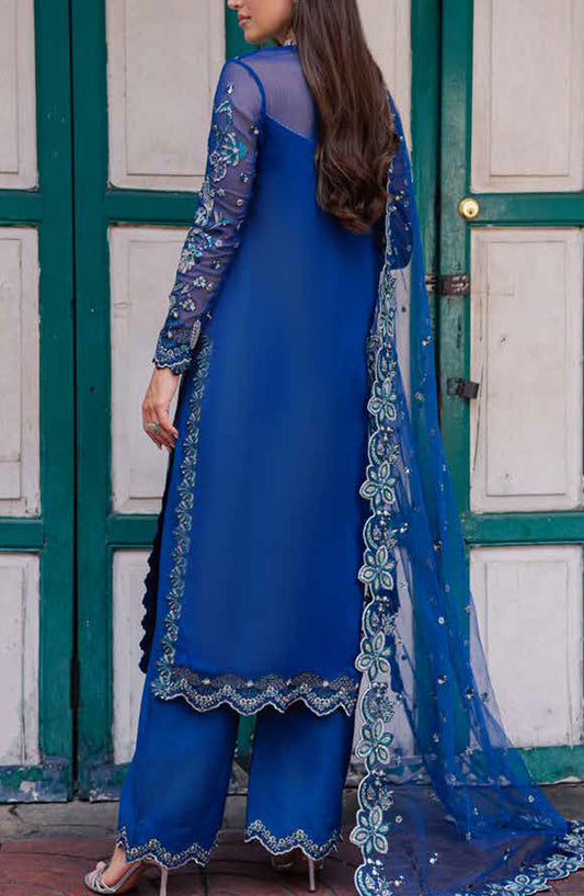 Freesia Talia Luxury Embroidered Chiffon Unstitched 3 Piece Suit - MNM25FRL - FW50067 - Blue - Festive Collection
