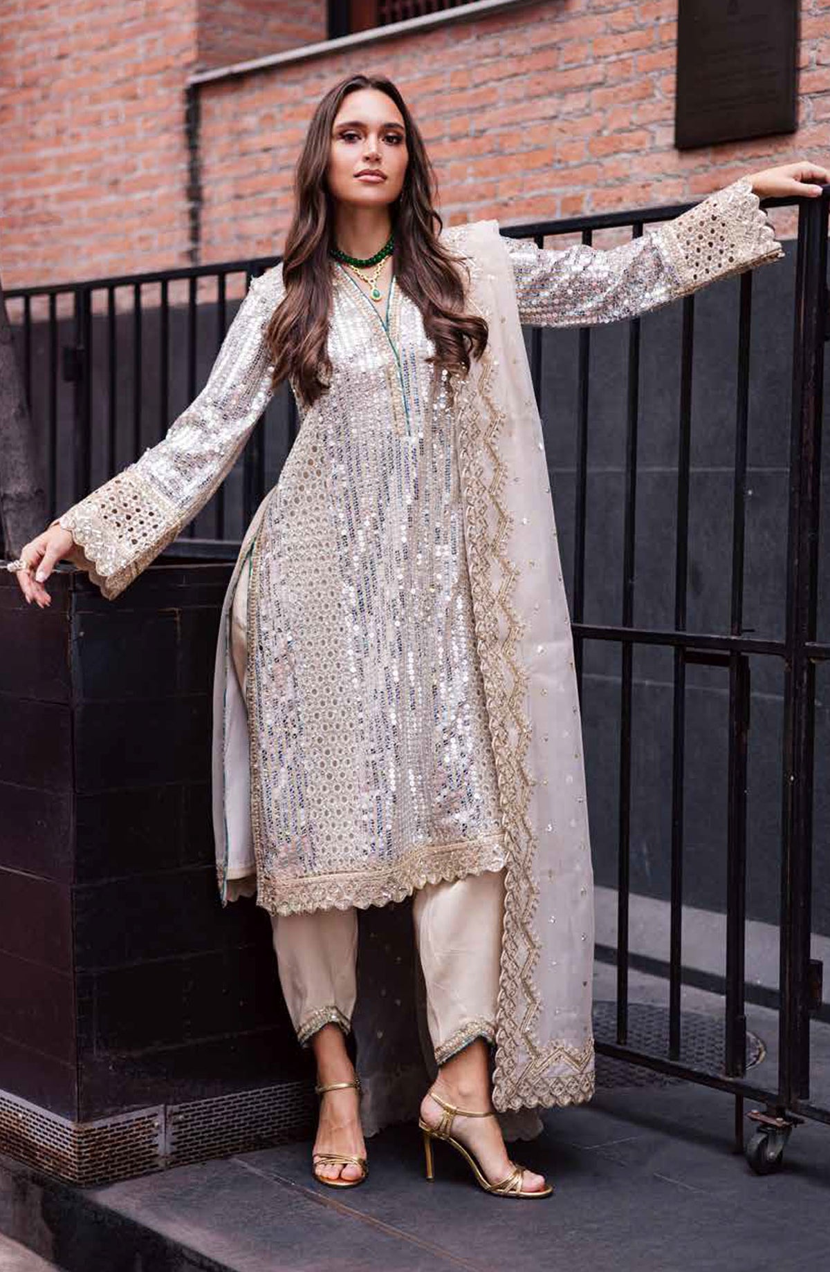 Freesia Talia Luxury Embroidered Chiffon Unstitched 3 Piece Suit - MNM25FRL - FW50064 - Grey - Festive Collection
