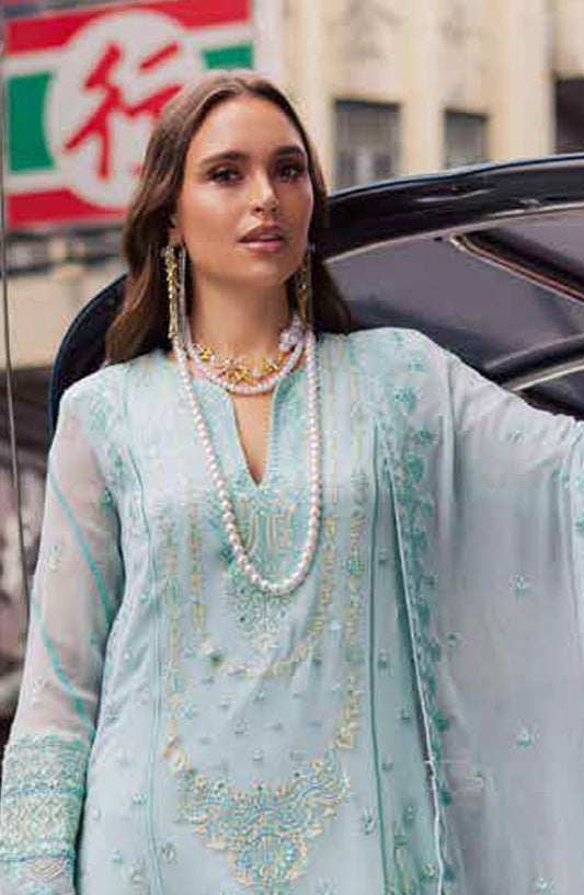 Freesia Talia Luxury Embroidered Chiffon Unstitched 3 Piece Suit - MNM25FRL - FW50063 - Blue - Festive Collection