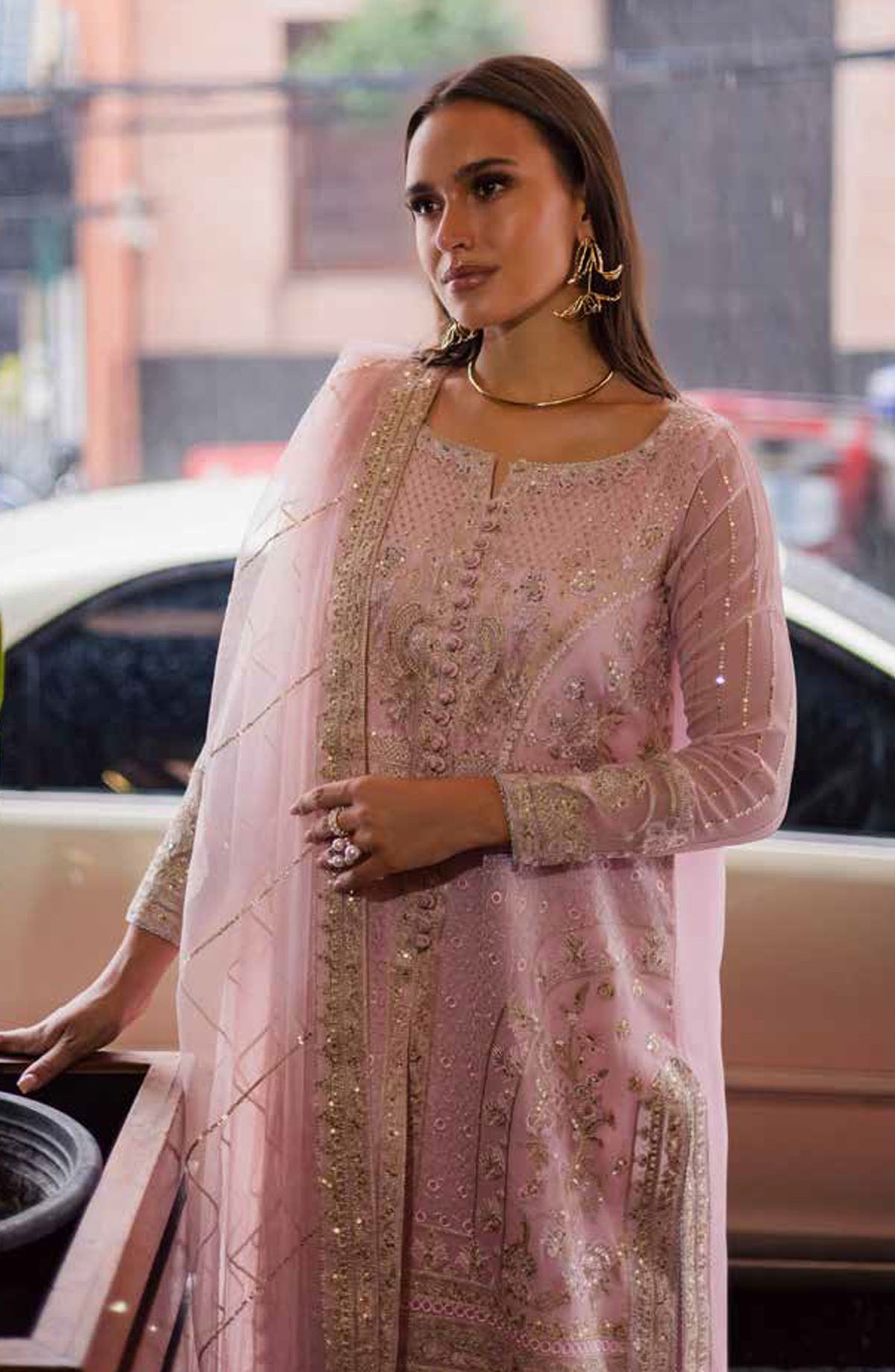 Freesia Talia Luxury Embroidered Chiffon Unstitched 3 Piece Suit - MNM25FRL - FW50061 - Purple - Festive Collection