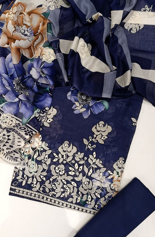 GLOW by Amna Khadija Printed & Embroidered Lawn Unstitched 3 Piece Suit - Design-06 - AM25GLOW - Blue - Luxury Collection