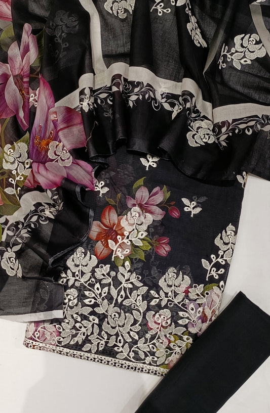 GLOW by Amna Khadija Printed & Embroidered Lawn Unstitched 3 Piece Suit - Design-05 - AM25GLOW - Black - Luxury Collection