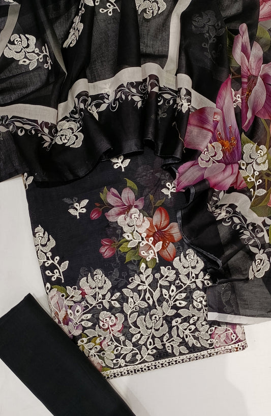GLOW by Amna Khadija Printed & Embroidered Lawn Unstitched 3 Piece Suit - Design-05 - AM25GLOW - Black - Luxury Collection