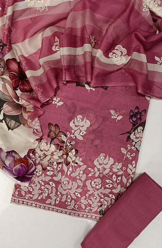 GLOW by Amna Khadija Printed & Embroidered Lawn Unstitched 3 Piece Suit - Design-04 - AM25GLOW - Pink - Luxury Collection