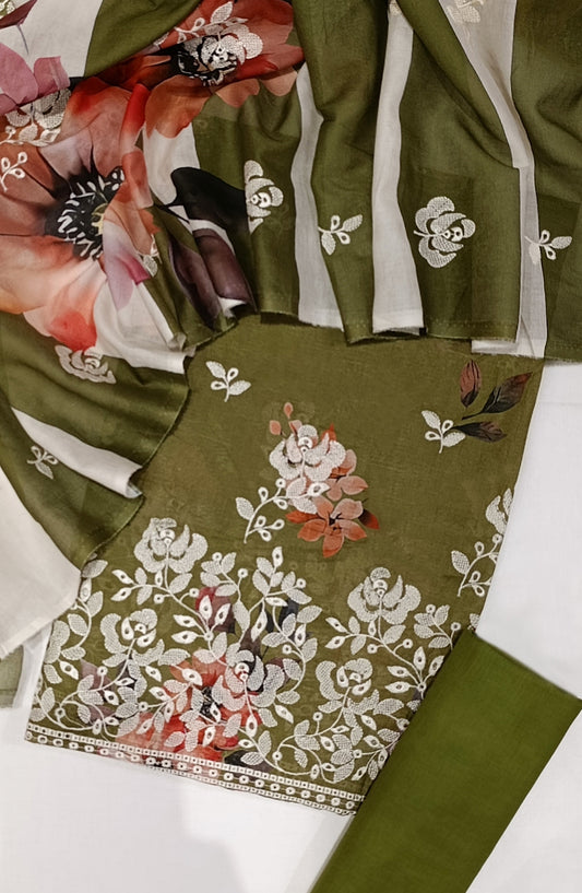 GLOW by Amna Khadija Printed & Embroidered Lawn Unstitched 3 Piece Suit - Design-02 - AM25GLOW - Green - Luxury Collection
