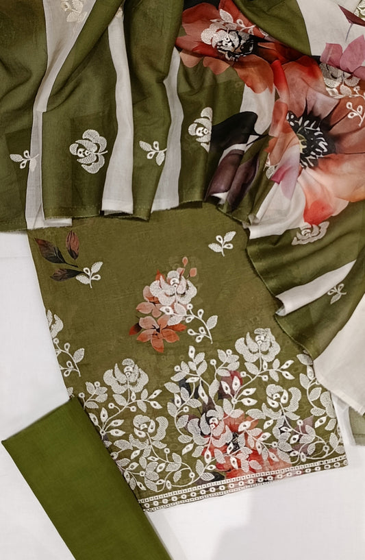 GLOW by Amna Khadija Printed & Embroidered Lawn Unstitched 3 Piece Suit - Design-02 - AM25GLOW - Green - Luxury Collection
