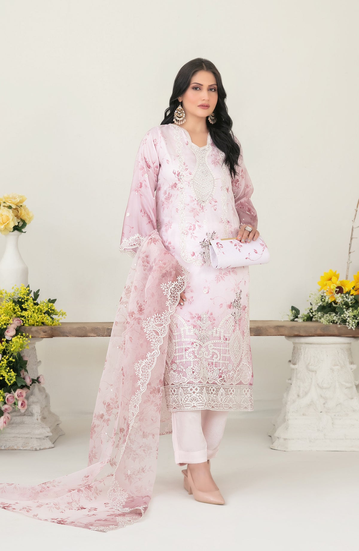 Gulyaz by Tawakkal Fabric Embroidered Organza Stitched 3 Piece Suit - D-1935 - TF25GYZ - Pink - Festive Collection