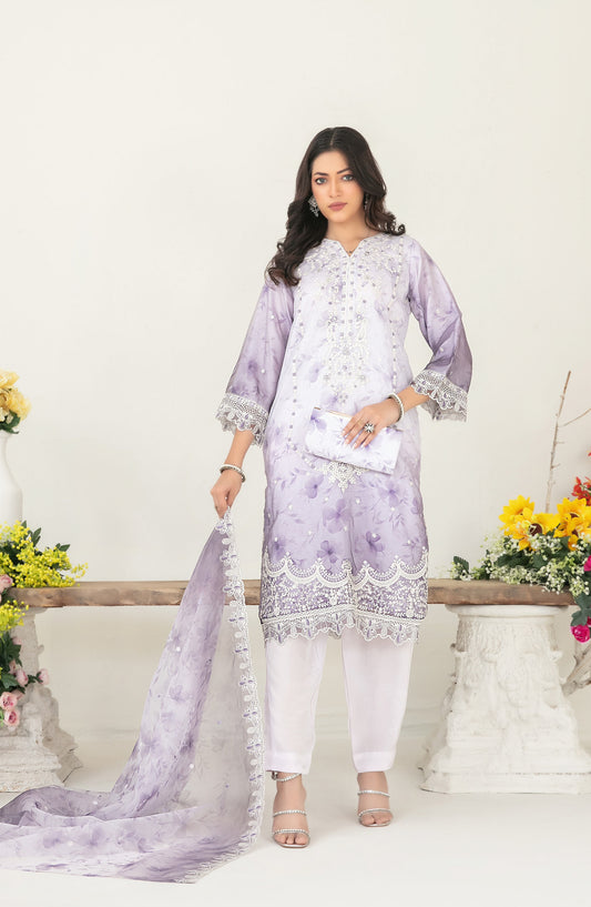 Gulyaz by Tawakkal Fabric Embroidered Organza Stitched 3 Piece Suit - D-1935 - TF25GYZ - Purple - Festive Collection
