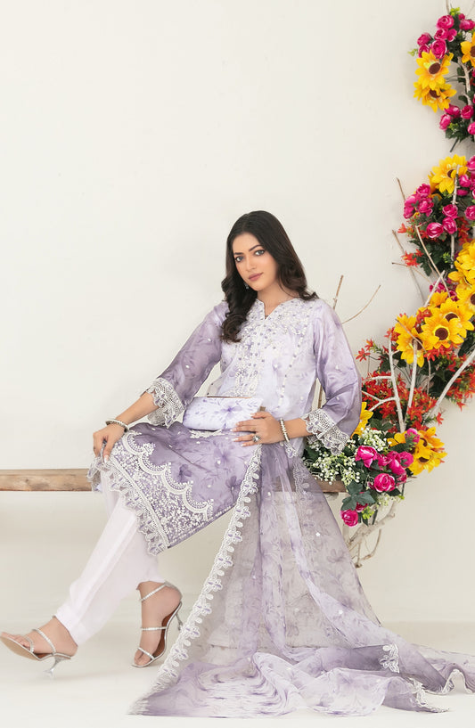 Gulyaz by Tawakkal Fabric Embroidered Organza Stitched 3 Piece Suit - D-1935 - TF25GYZ - Purple - Festive Collection