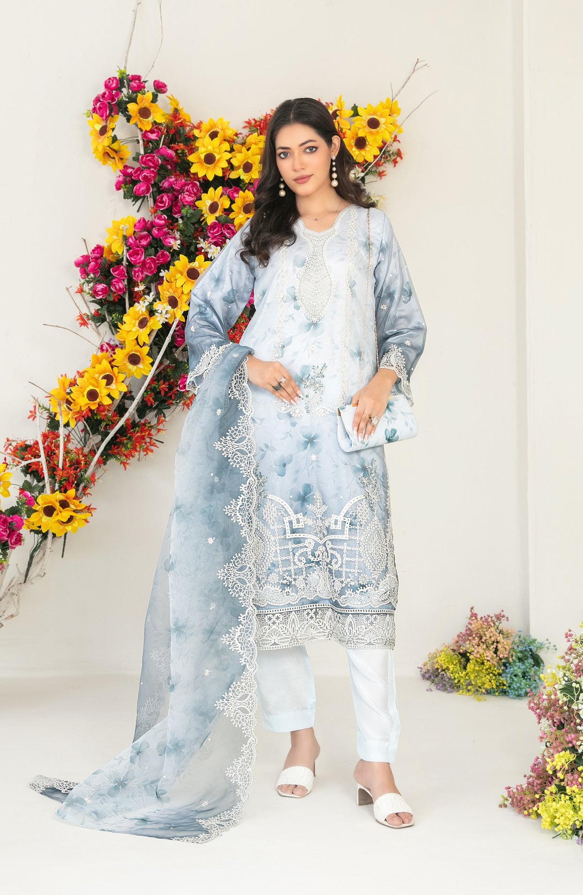 Gulyaz by Tawakkal Fabric Embroidered Organza Stitched 3 Piece Suit - D-1934 - TF25GYZ - Blue - Festive Collection