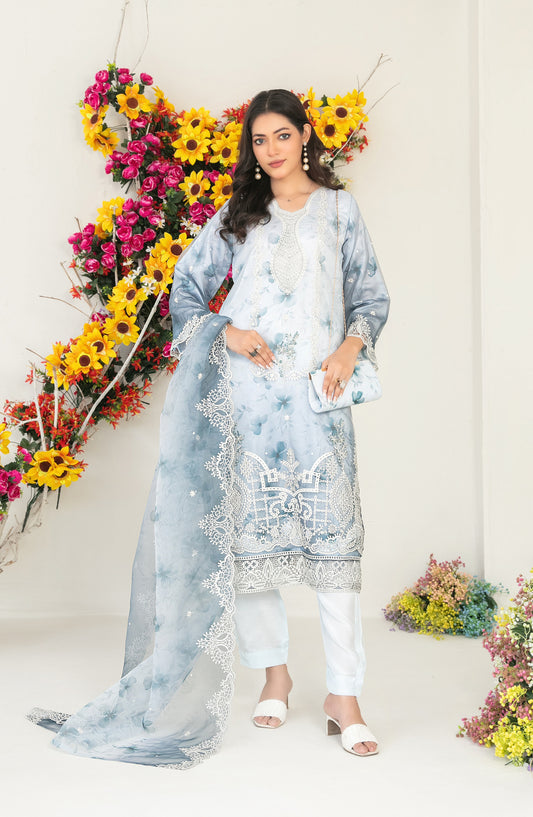 Gulyaz by Tawakkal Fabric Embroidered Organza Stitched 3 Piece Suit - D-1934 - TF25GYZ - Blue - Festive Collection