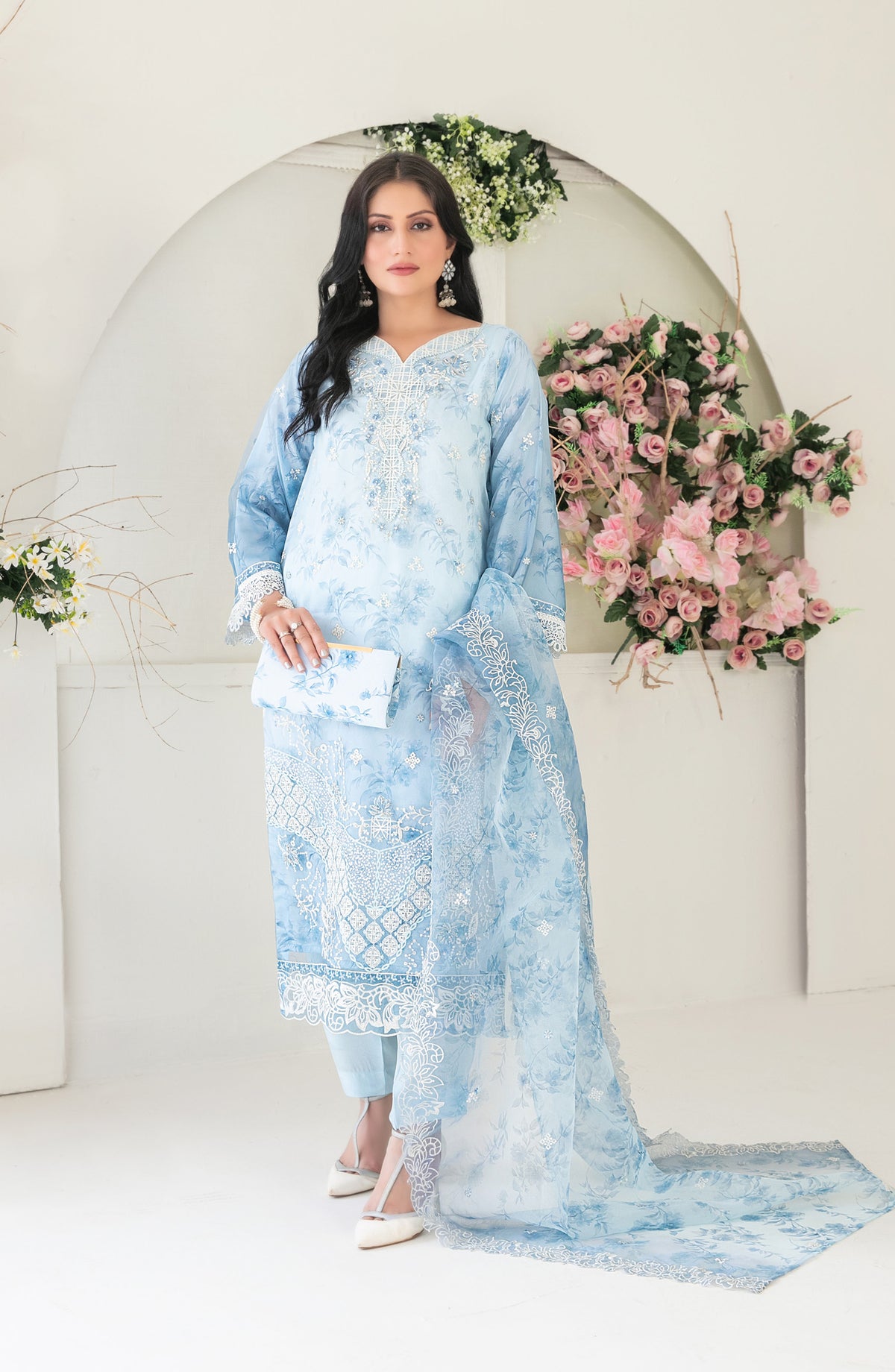 Gulyaz by Tawakkal Fabric Embroidered Organza Stitched 3 Piece Suit - D-1933 - TF25GYZ - Blue - Festive Collection
