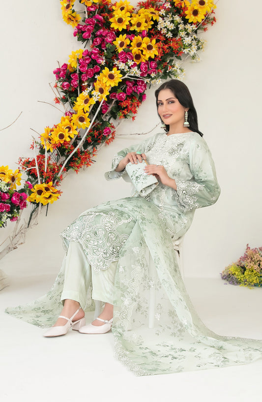 Gulyaz by Tawakkal Fabric Embroidered Organza Stitched 3 Piece Suit - D-1932 - TF25GYZ - Green - Festive Collection