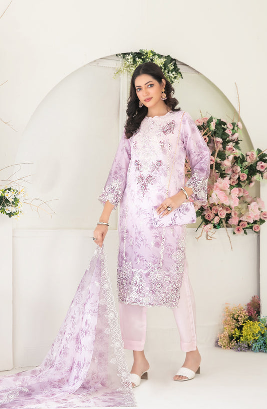 Gulyaz by Tawakkal Fabric Embroidered Organza Stitched 3 Piece Suit - D-1931 - TF25GYZ - Purple - Festive Collection