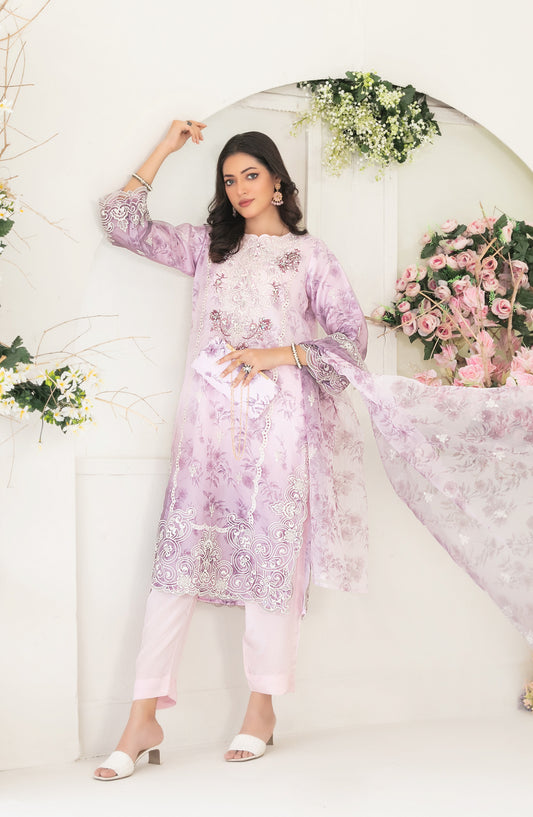 Gulyaz by Tawakkal Fabric Embroidered Organza Stitched 3 Piece Suit - D-1931 - TF25GYZ - Purple - Festive Collection