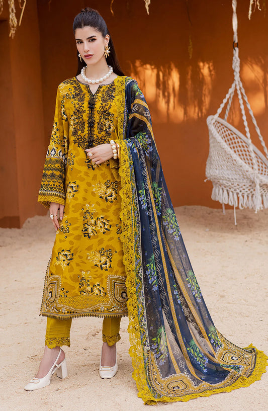 Gardenia by Nureh Embroidered Viscose Slub Linen Unstitched 3 Piece Suit - NWG-87 - NU25GRD - Yellow - Winter Collection