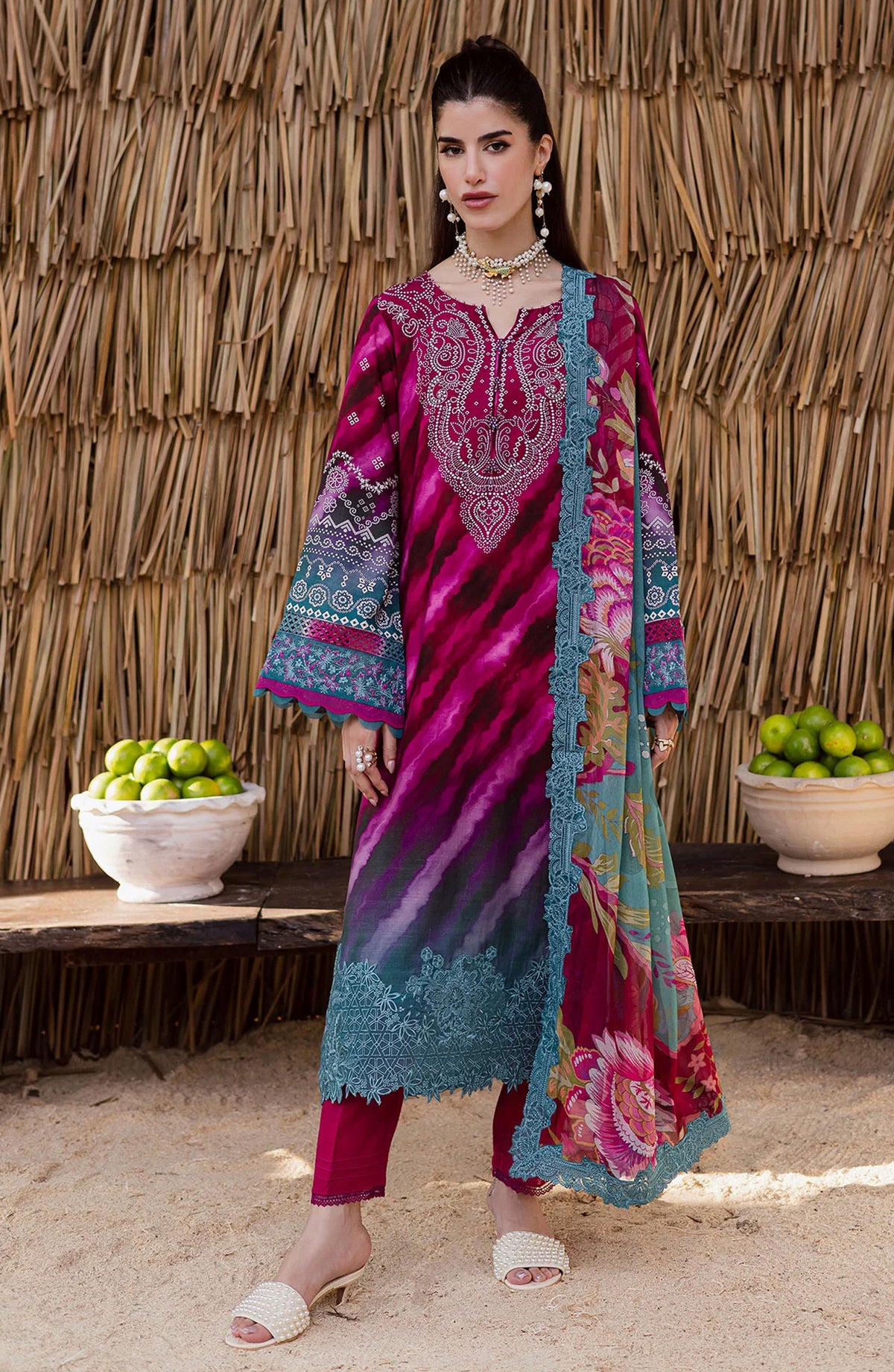 Gardenia by Nureh Embroidered Viscose Slub Linen Unstitched 3 Piece Suit - NWG-89 - NU25GRD - Pink - Winter Collection