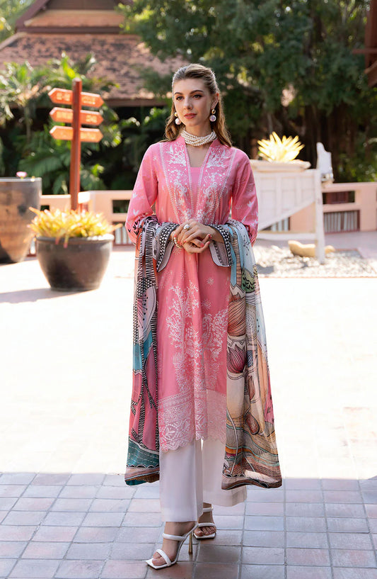 Ghazal by Ramsha Embroidered Lawn Unstitched 3 Piece Suit - G-307 - RM25GHZ3 - Pink - Summer Collection