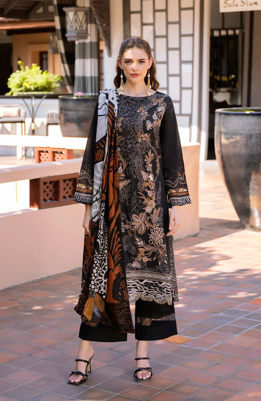 Ghazal by Ramsha Embroidered Lawn Unstitched 3 Piece Suit - G-303 - RM25GHZ3 - Black - Summer Collection