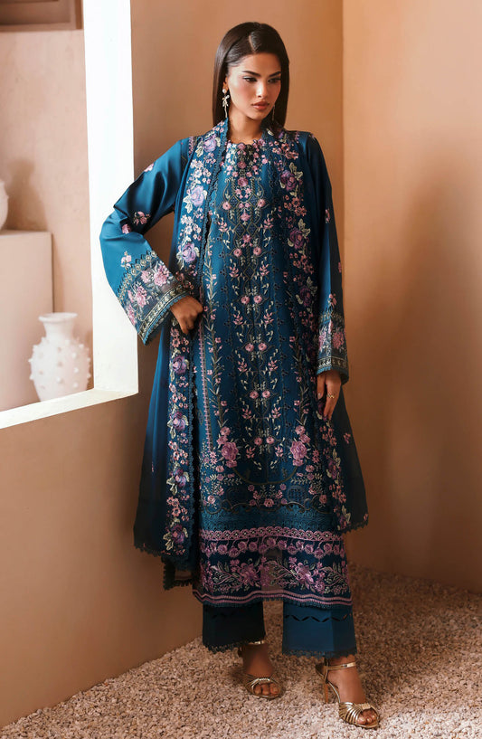 Ghazal by Ramsha Luxury Embroidered Lawn Unstitched 3 Piece Suit - G-508 - RM26GHZ - Blue - Summer Collection