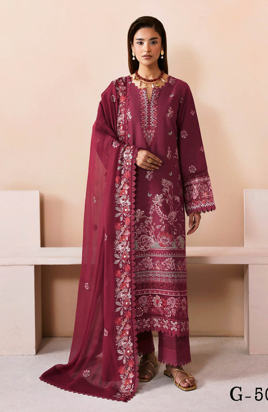 Ghazal by Ramsha Luxury Embroidered Lawn Unstitched 3 Piece Suit - G-506 - RM26GHZ - Pink - Summer Collection