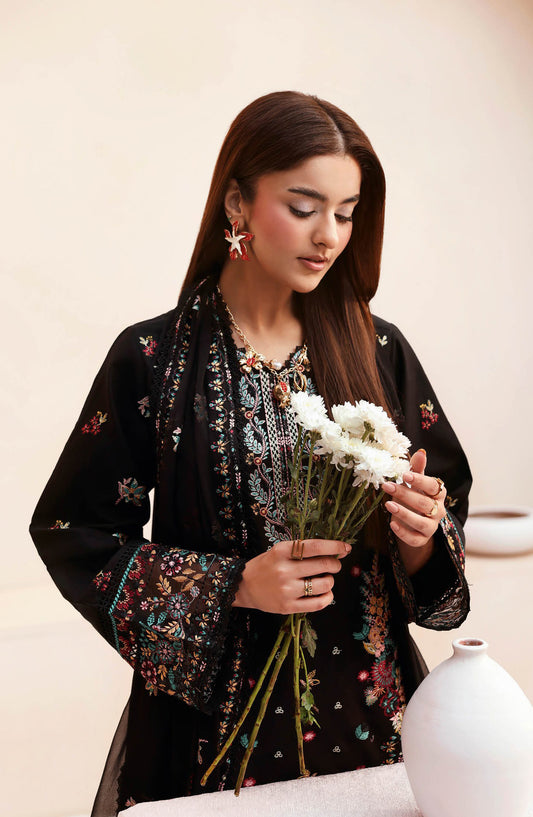 Ghazal by Ramsha Luxury Embroidered Lawn Unstitched 3 Piece Suit - G-502 - RM26GHZ - Black - Summer Collection