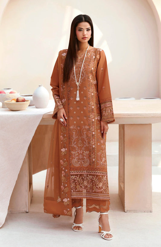Ghazal by Ramsha Luxury Embroidered Lawn Unstitched 3 Piece Suit - G-501 - RM26GHZ - Rust - Summer Collection