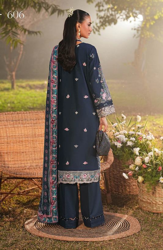 Ghazal by Ramsha Luxury Embroidered Lawn Unstitched 3 Piece Suit - G-606 - RM26GZL - Blue - Summer Collection
