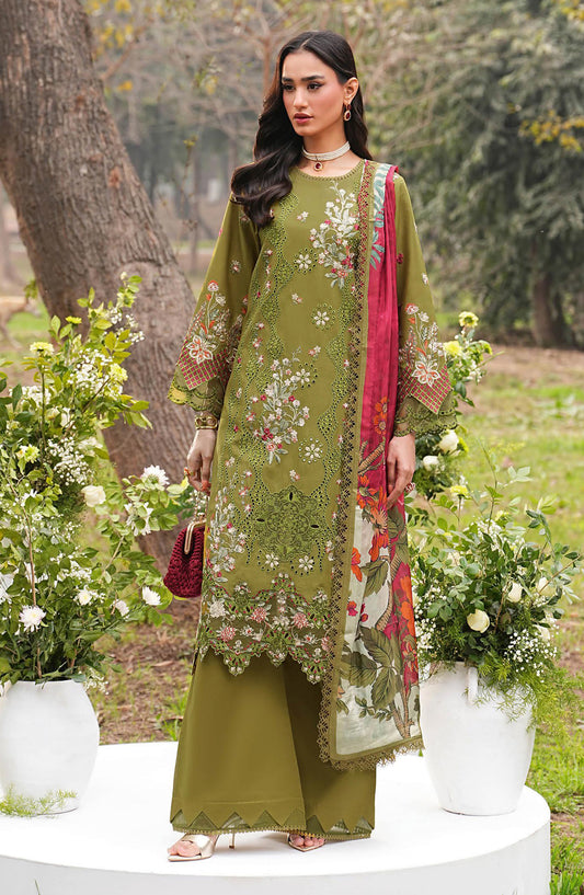 Ghazal by Ramsha Luxury Embroidered Lawn Unstitched 3 Piece Suit - G-601 - RM26GZL - Green - Summer Collection