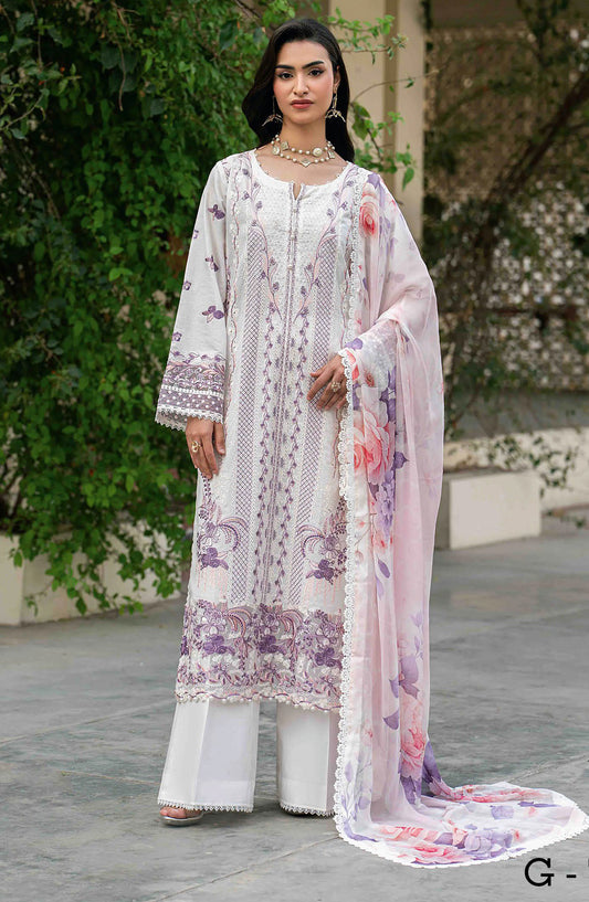 Ghazal by Ramsha Embroidered Lawn Unstitched 3 Piece Suit - G-710 - RM26ZAL - White - Summer Collection