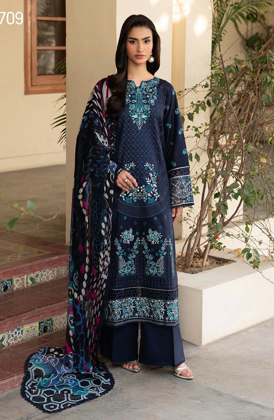 Ghazal by Ramsha Embroidered Lawn Unstitched 3 Piece Suit - G-709 - RM26ZAL - Blue - Summer Collection