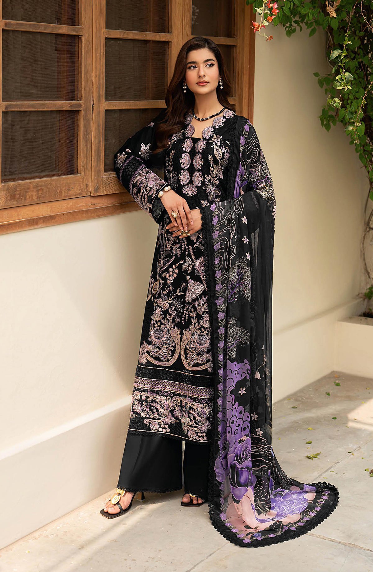 Ghazal by Ramsha Embroidered Lawn Unstitched 3 Piece Suit - G-704 - RM26ZAL - Black - Summer Collection