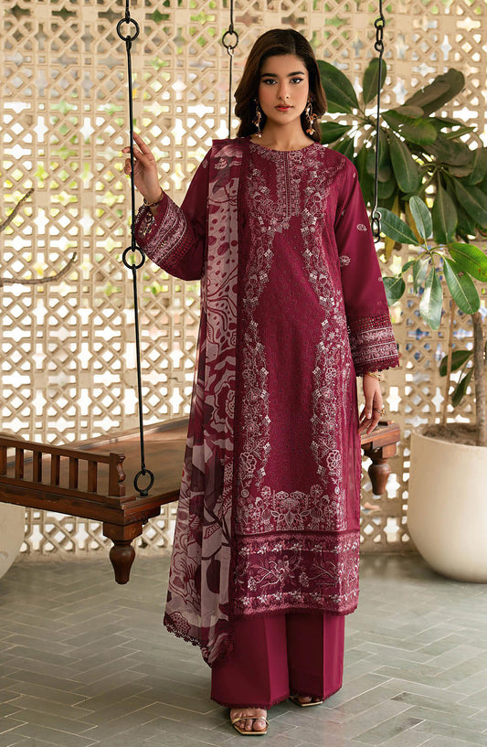 Ghazal by Ramsha Embroidered Lawn Unstitched 3 Piece Suit - G-701 - RM26ZAL - Maroon - Summer Collection