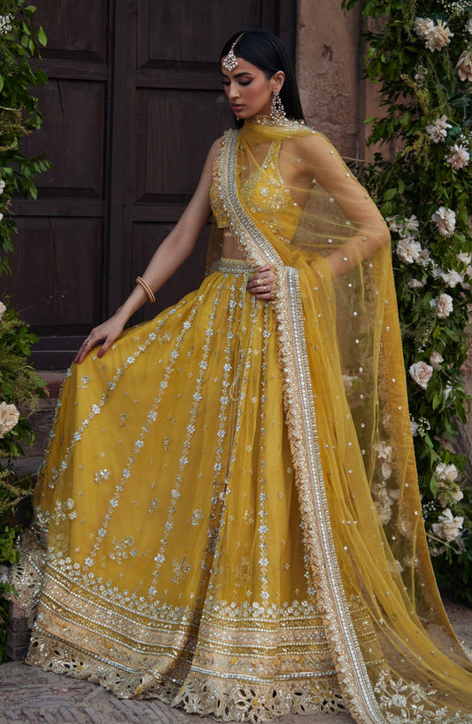 Gossamer by Zaha Luxury Embroidered Net Unstitched 3 Piece Suit - ZC25-02 SURAJ MUKHI - ZAH25GS - Yellow - Wedding Festive Collection