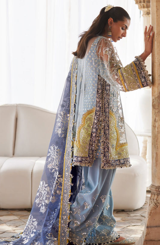 Gossamer by Zaha Luxury Embroidered Net Unstitched 3 Piece Suit - ZC25-04 NILOFAR-E-SHAAM - ZAH25GS - Blue - Wedding Festive Collection