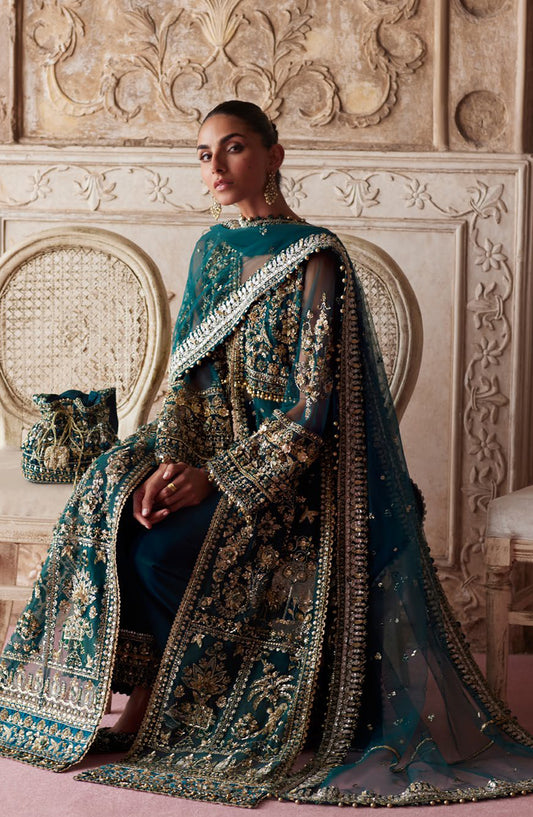 Gossamer by Zaha Luxury Embroidered Net Unstitched 3 Piece Suit - ZC25-05 AYLIN-E-JADE - ZAH25GS - Teal - Wedding Festive Collection