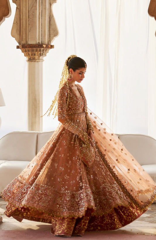 Gossamer by Zaha Luxury Embroidered Net Unstitched 3 Piece Suit - ZC25-08 GUL-E-MAHNOOR - ZAH25GS - Peach - Wedding Festive Collection