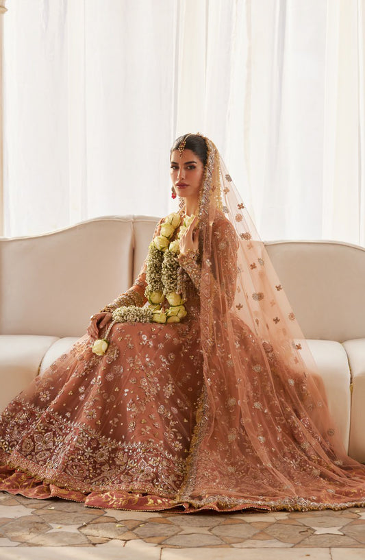 Gossamer by Zaha Luxury Embroidered Net Unstitched 3 Piece Suit - ZC25-08 GUL-E-MAHNOOR - ZAH25GS - Peach - Wedding Festive Collection