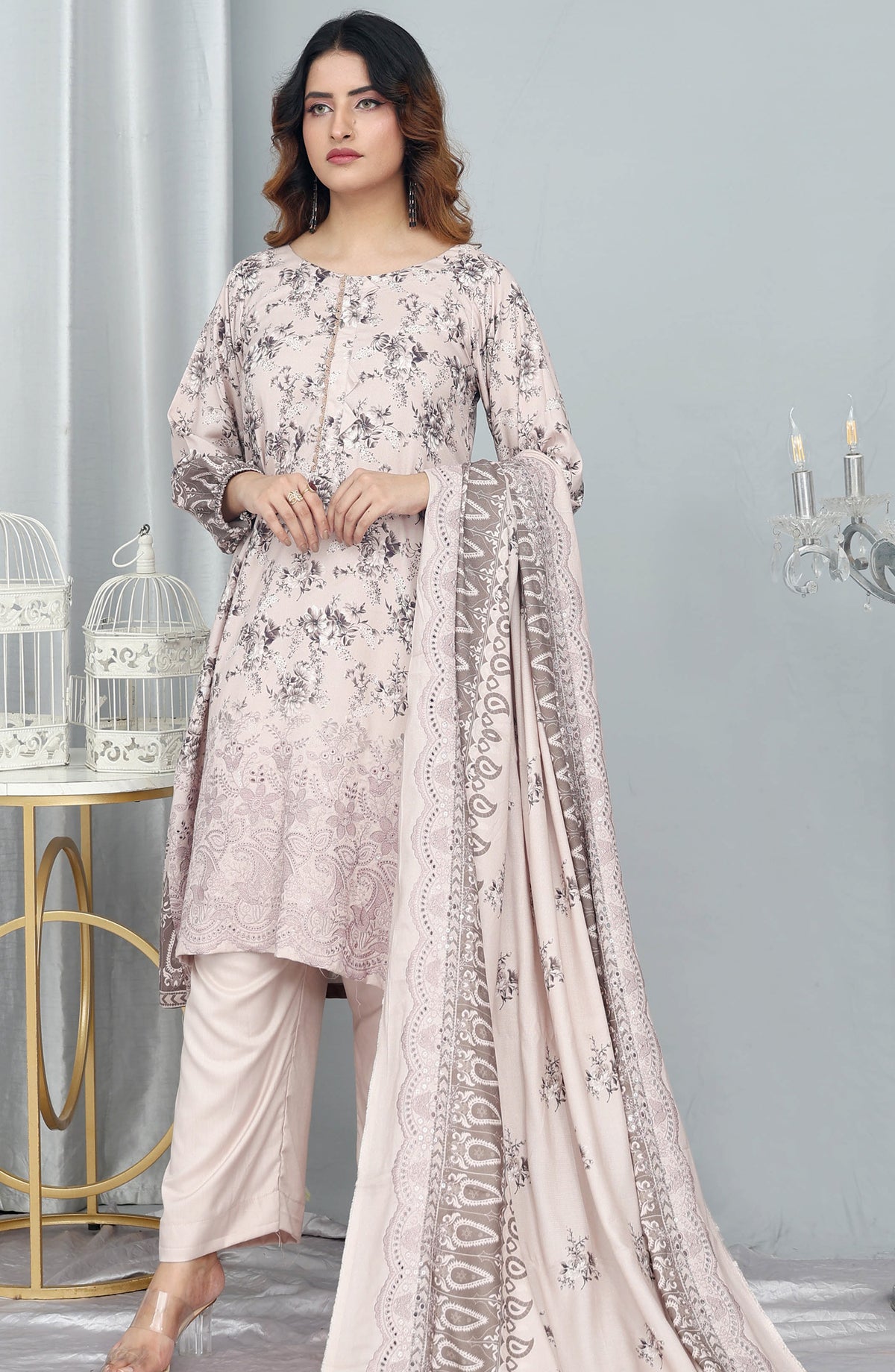 Gul-e-Noor by Shaista Digital Print & Embroidered Marina Unstitched 3 Piece Suit - D-326 - SHS25GLN - Light Pink - Winter Collection