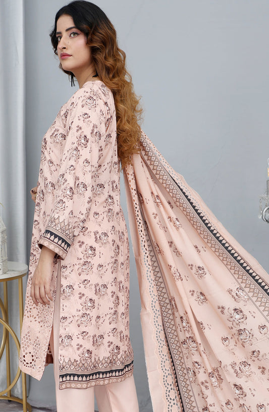 Gul-e-Noor by Shaista Digital Print & Embroidered Marina Unstitched 3 Piece Suit - D-09 - SHS25GLN - Peach - Winter Collection