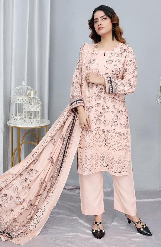 Gul-e-Noor by Shaista Digital Print & Embroidered Marina Unstitched 3 Piece Suit - D-09 - SHS25GLN - Peach - Winter Collection