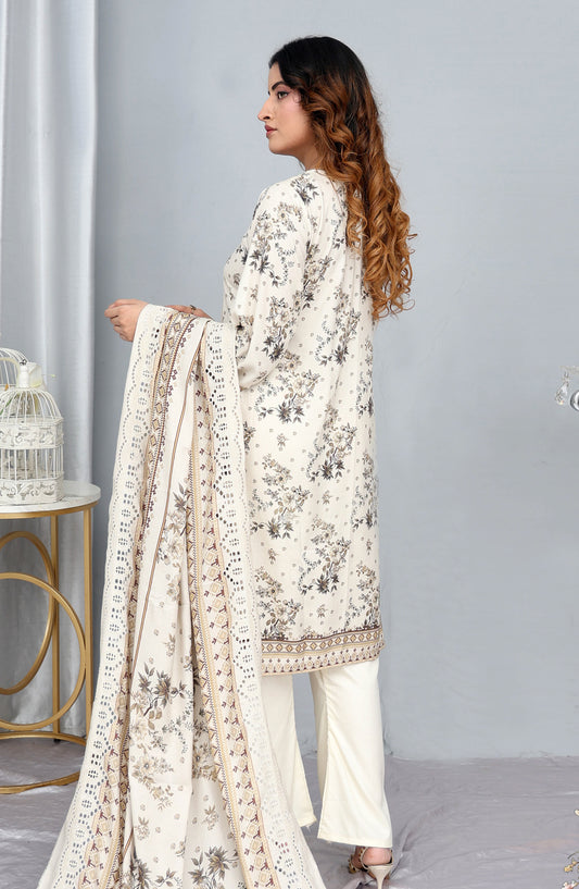 Gul-e-Noor by Shaista Digital Print & Embroidered Marina Unstitched 3 Piece Suit - D-07 - SHS25GLN - Off White - Winter Collection