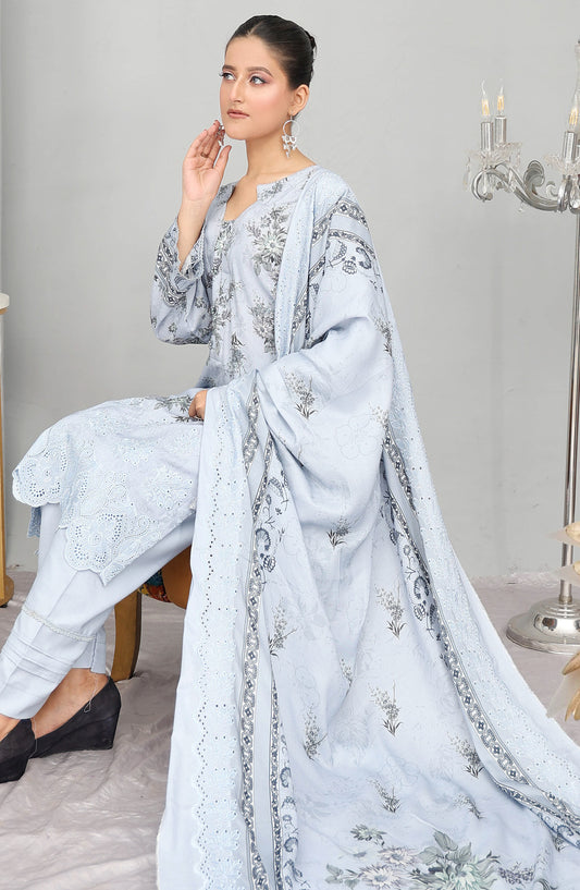 Gul-e-Noor by Shaista Digital Print & Embroidered Marina Unstitched 3 Piece Suit - D-06 - SHS25GLN - Sky Blue - Winter Collection