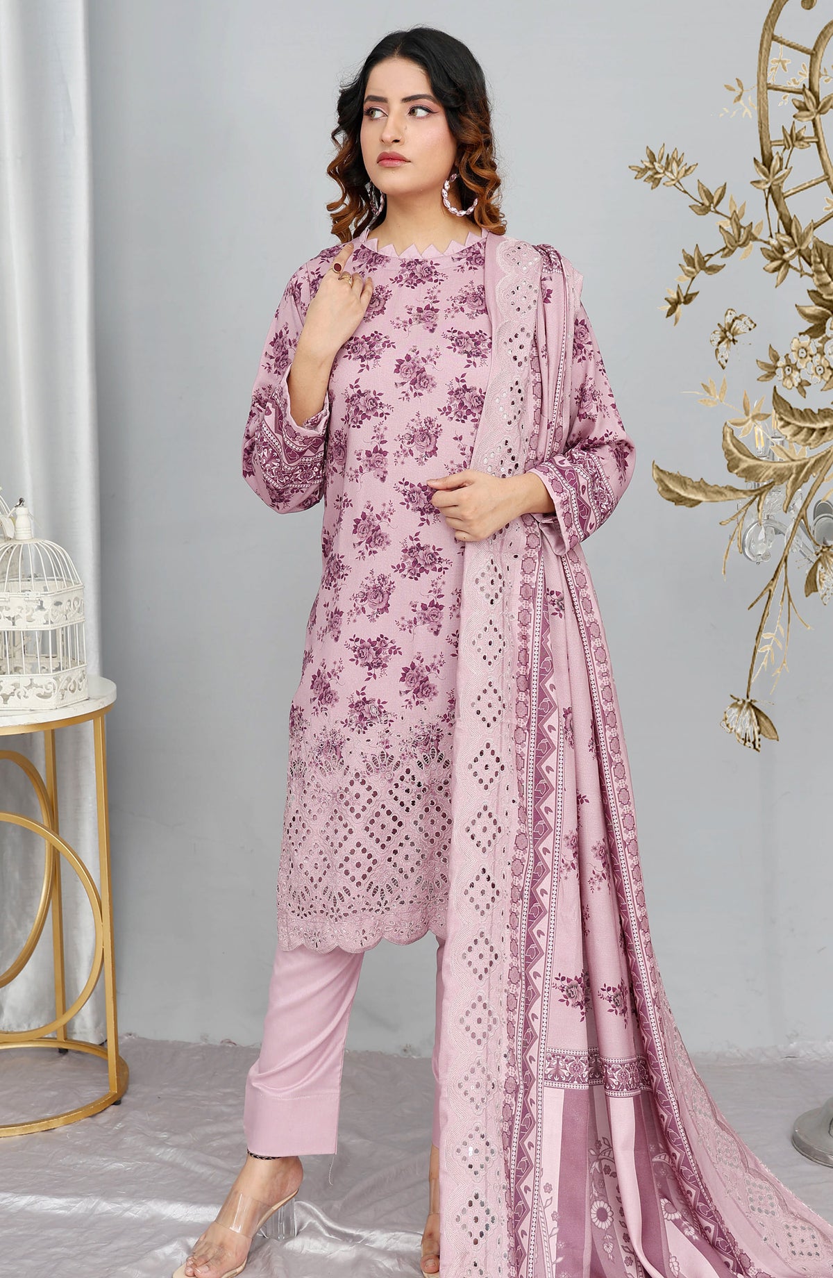 Gul-e-Noor by Shaista Digital Print & Embroidered Marina Unstitched 3 Piece Suit - D-333 - SHS25GLN - Pink - Winter Collection