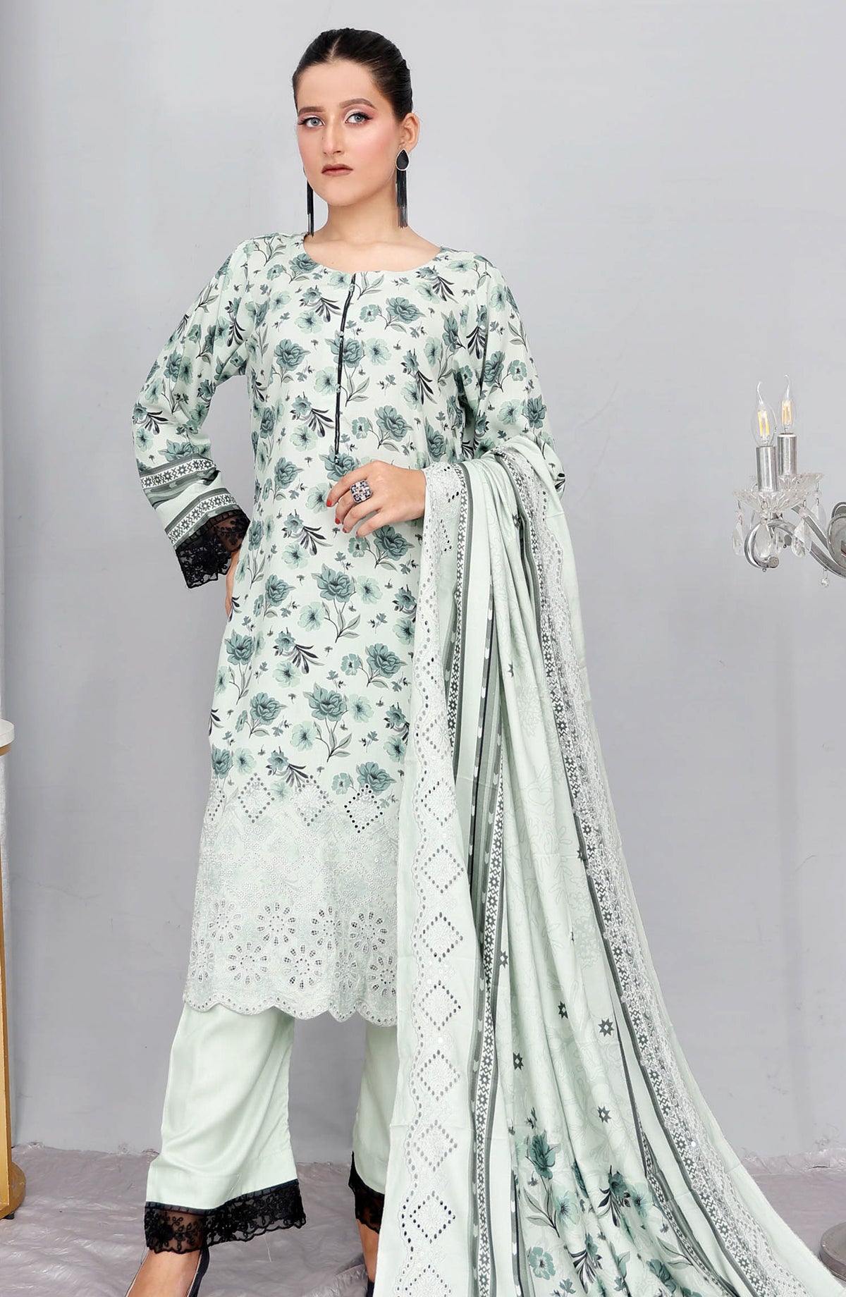 Gul-e-Noor by Shaista Digital Print & Embroidered Marina Unstitched 3 Piece Suit - D-334 - SHS25GLN - Light Green - Winter Collection