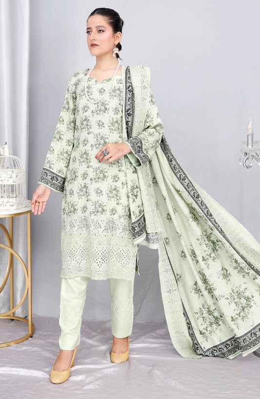 Gul-e-Noor by Shaista Digital Print & Embroidered Marina Unstitched 3 Piece Suit - D-02 - SHS25GLN - Pista Green - Winter Collection
