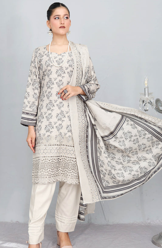 Gul-e-Noor by Shaista Digital Print & Embroidered Marina Unstitched 3 Piece Suit - D-01 - SHS25GLN - Off White - Winter Collection