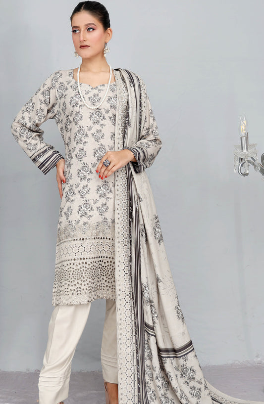 Gul-e-Noor by Shaista Digital Print & Embroidered Marina Unstitched 3 Piece Suit - D-01 - SHS25GLN - Off White - Winter Collection