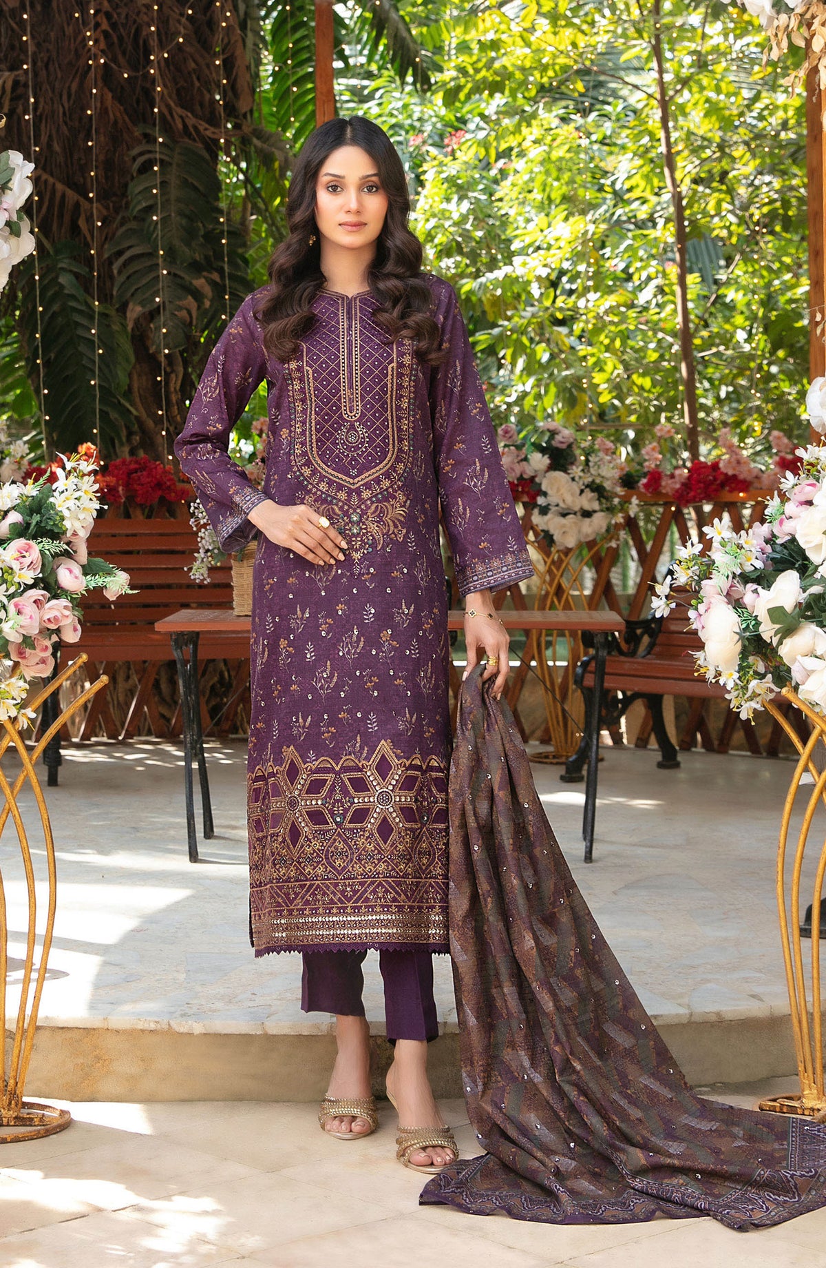 Gul Bahaar by Tawakkal Fabrics Embroidered Lawn Unstitched 3 Piece Suit - D-2788 - TF26GB - Purple - Summer Collection